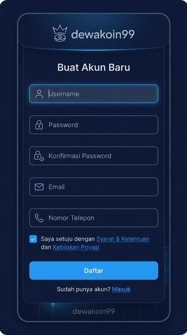 Tampilan halaman daftar dewakoin99
